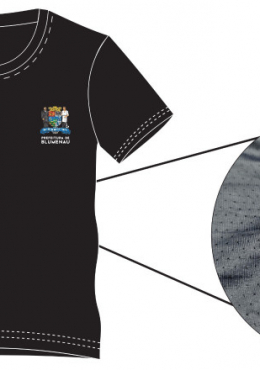 Camiseta Unissex Dry Furadinho Preto- C/APLIQUE Prefeitura Blumenau